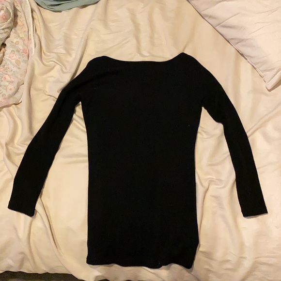 Black Long Sleeve Sweater Dress with Gold Cross Design - Picture 2 of 7